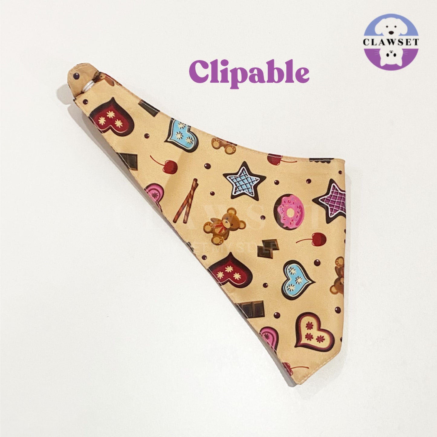 Clawset - Pet Scarf - I'm so Hungry -  Sweet treats - Beige