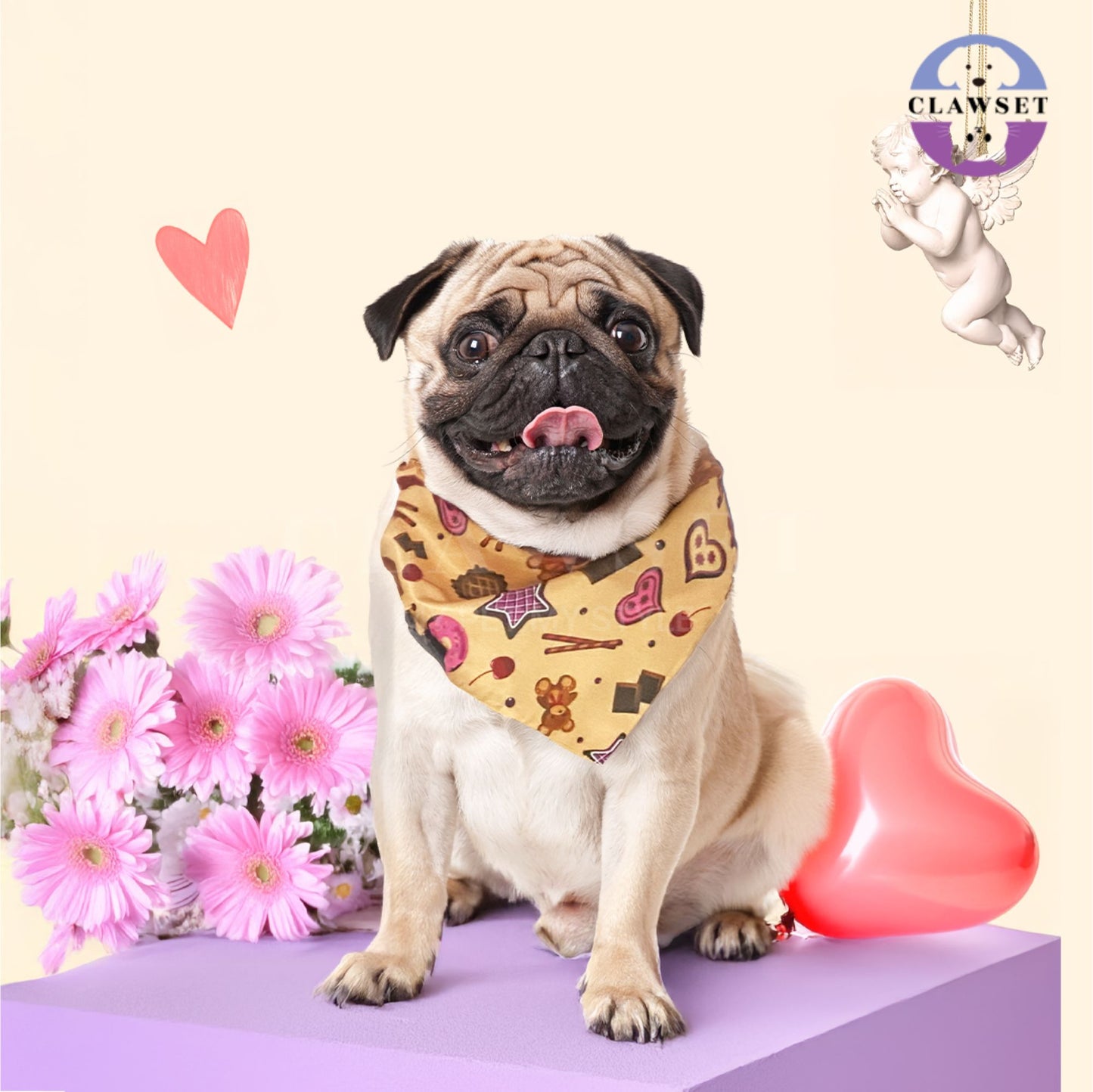 Clawset - Pet Scarf - I'm so Hungry -  Sweet treats - Beige