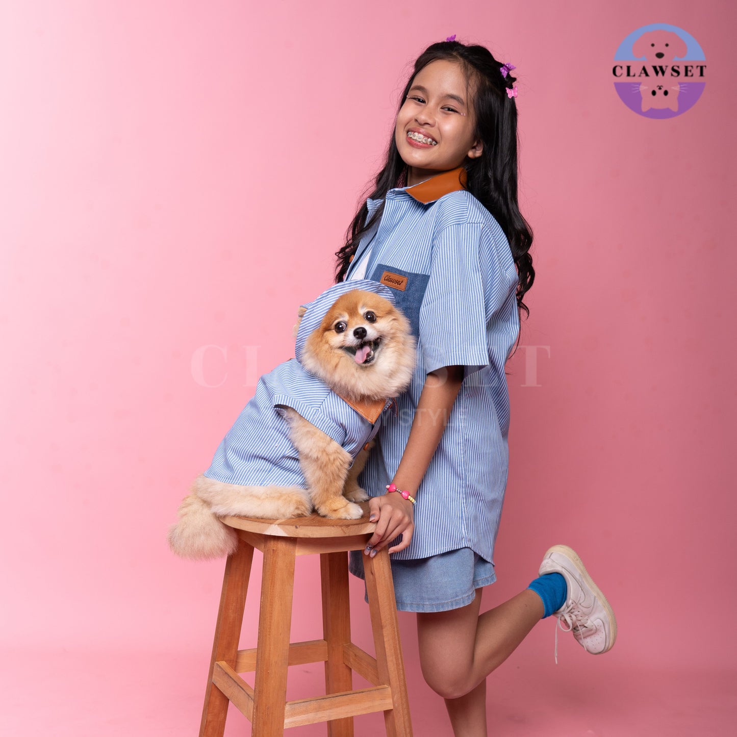 Clawset - Human Shirt - Denim Shirt - Stripe, Blue