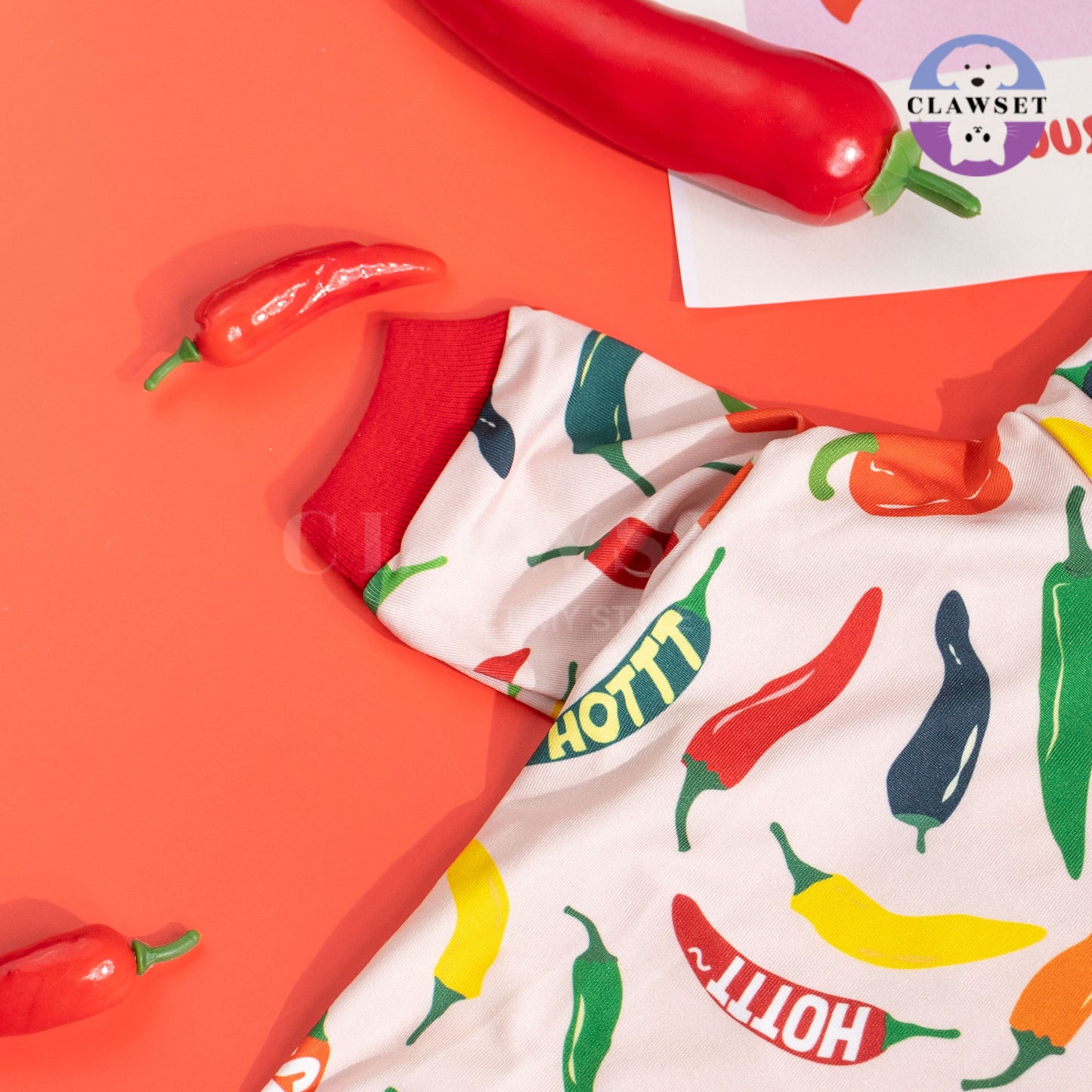 Clawset - Pet Fashion - Pajamas (Baju Piyama Anjing & Kucing) - Veggies Collection – Spicy Chili (Merah Muda)