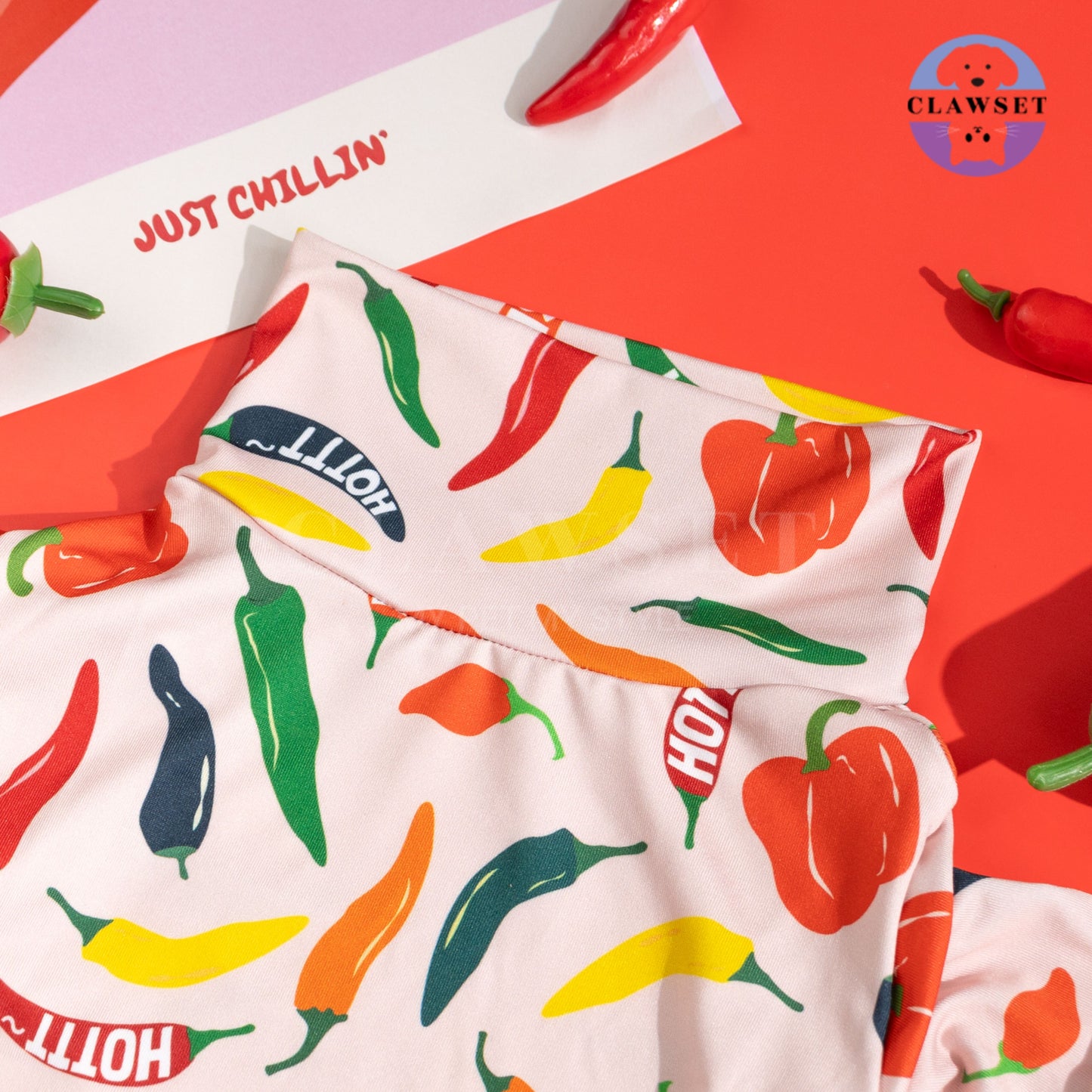 Clawset - Pet Fashion - Pajamas (Baju Piyama Anjing & Kucing) - Veggies Collection – Spicy Chili (Merah Muda)