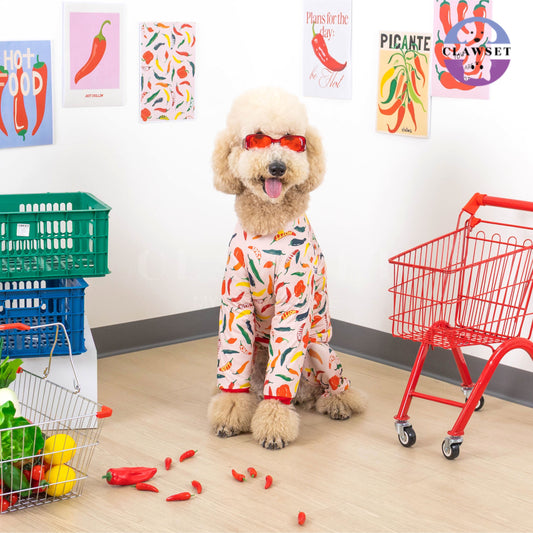 Clawset - Pet Fashion - Pajamas (Baju Piyama Anjing & Kucing) - Veggies Collection – Spicy Chili (Merah Muda)