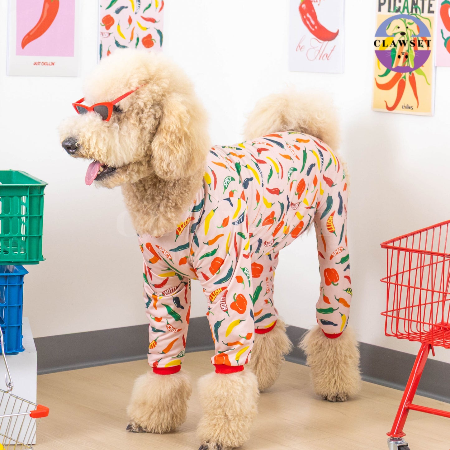 Clawset - Pet Fashion - Pajamas (Baju Piyama Anjing & Kucing) - Veggies Collection – Spicy Chili (Merah Muda)