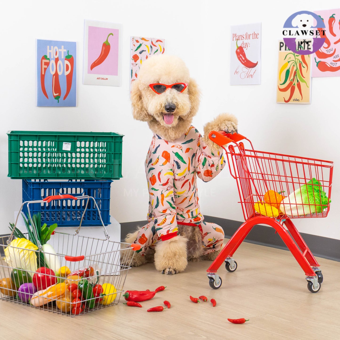 Clawset - Pet Fashion - Pajamas (Baju Piyama Anjing & Kucing) - Veggies Collection – Spicy Chili (Merah Muda)