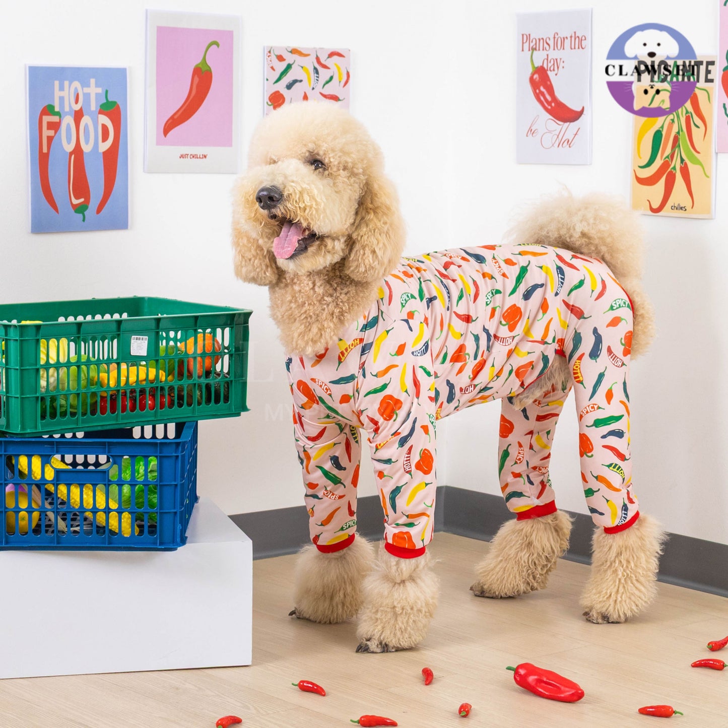 Clawset - Pet Fashion - Pajamas (Baju Piyama Anjing & Kucing) - Veggies Collection – Spicy Chili (Merah Muda)