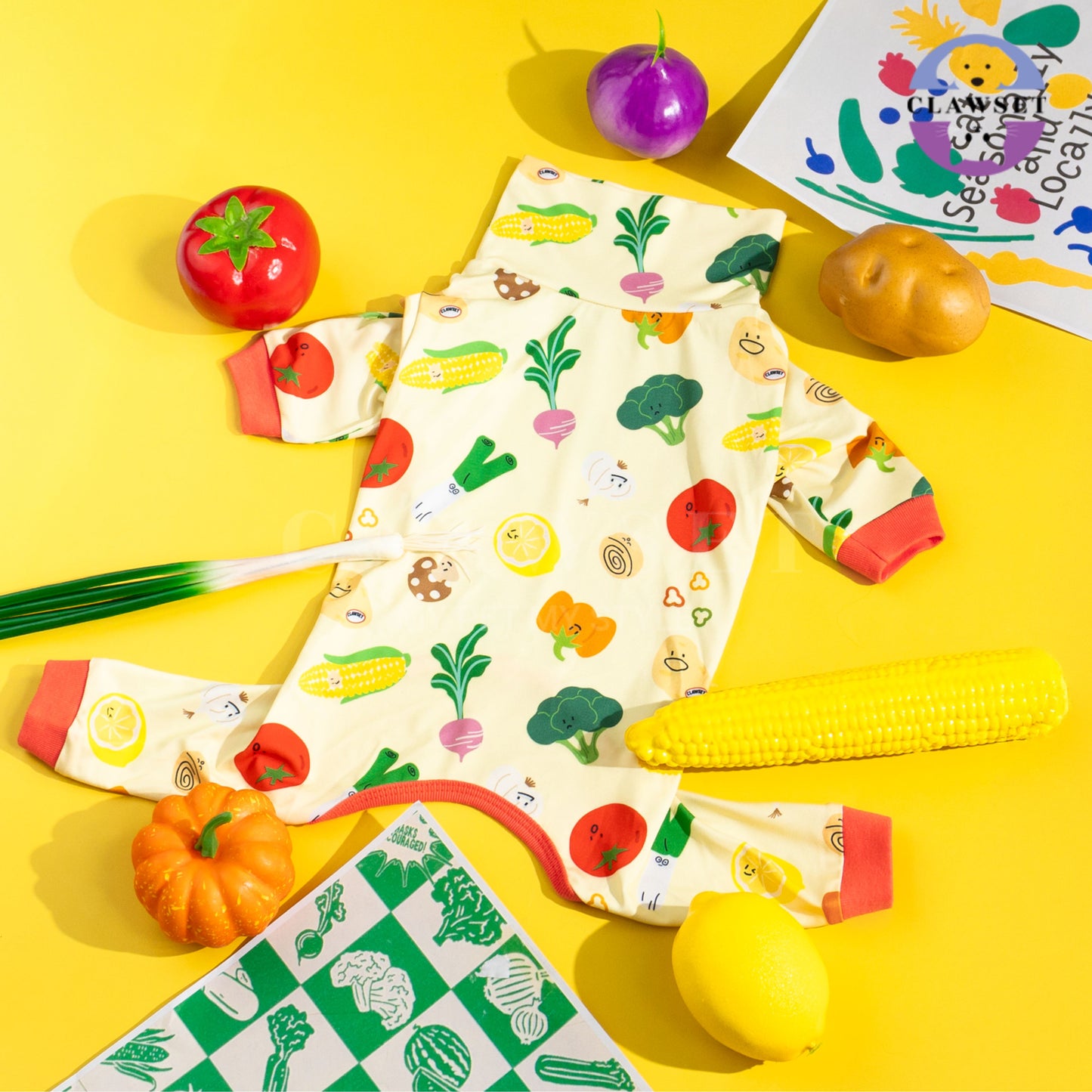 Clawset - Pet Fashion - Pajamas Collection (Baju Piyama Anjing & Kucing) Veggies - Salad (Kuning)
