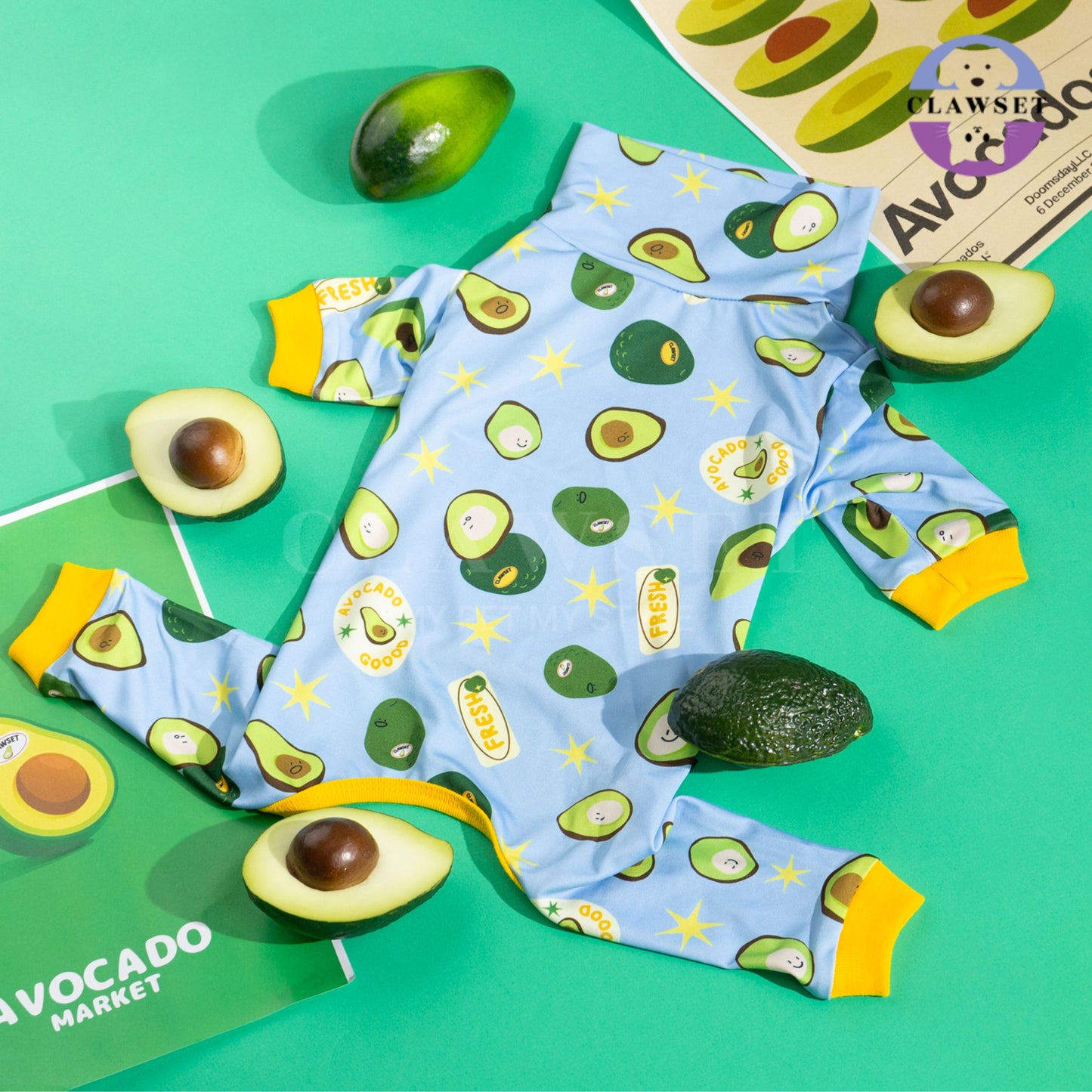 Clawset - Pet Fashion - Pajamas (Baju Piyama Anjing & Kucing) - Veggies Collection – Avocado (Biru)