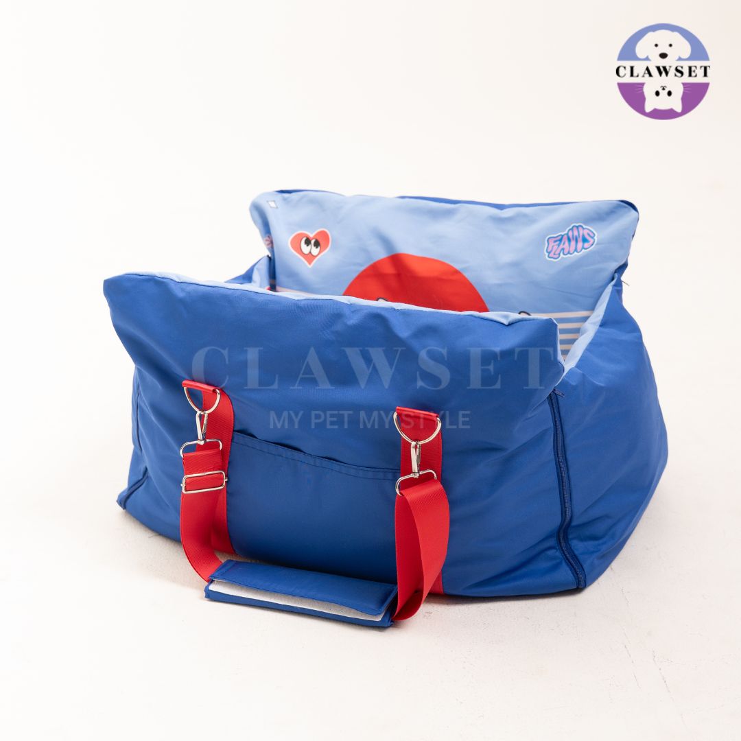 Clawset - 3 in 1 Pet Carrier (Tas Anjing & Kucing) Bag, Bed, Car Seat - Blue