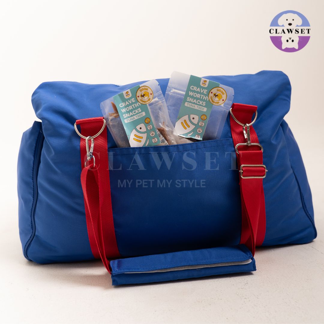 Clawset - 3 in 1 Pet Carrier (Tas Anjing & Kucing) Bag, Bed, Car Seat - Blue