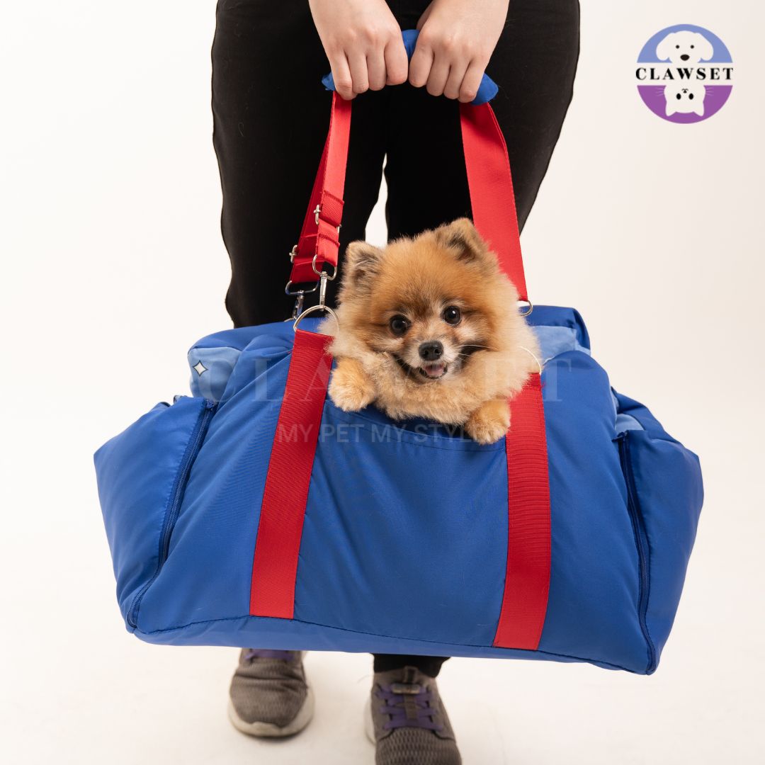 Clawset - 3 in 1 Pet Carrier (Tas Anjing & Kucing) Bag, Bed, Car Seat - Blue