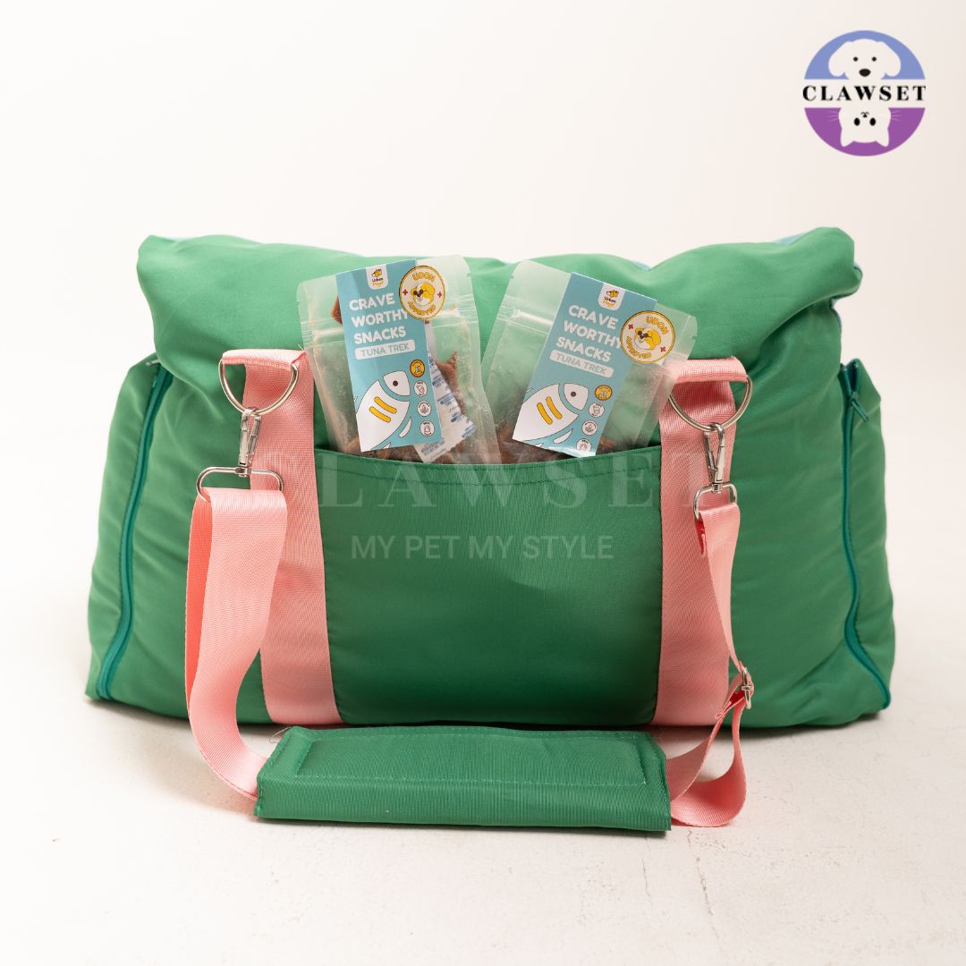 Clawset - 3 in 1 Pet Carrier (Tas Anjing & Kucing) Bag, Bed, Car Seat - Green