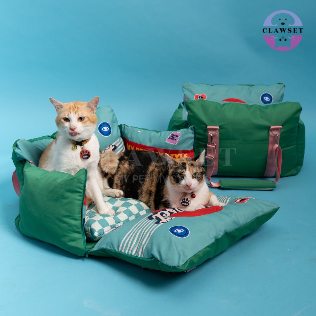Clawset - 3 in 1 Pet Carrier (Tas Anjing & Kucing) Bag, Bed, Car Seat - Green