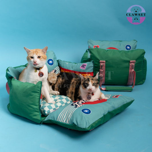 Clawset - 3 in 1 Pet Carrier (Tas Anjing & Kucing) Bag, Bed, Car Seat - Green