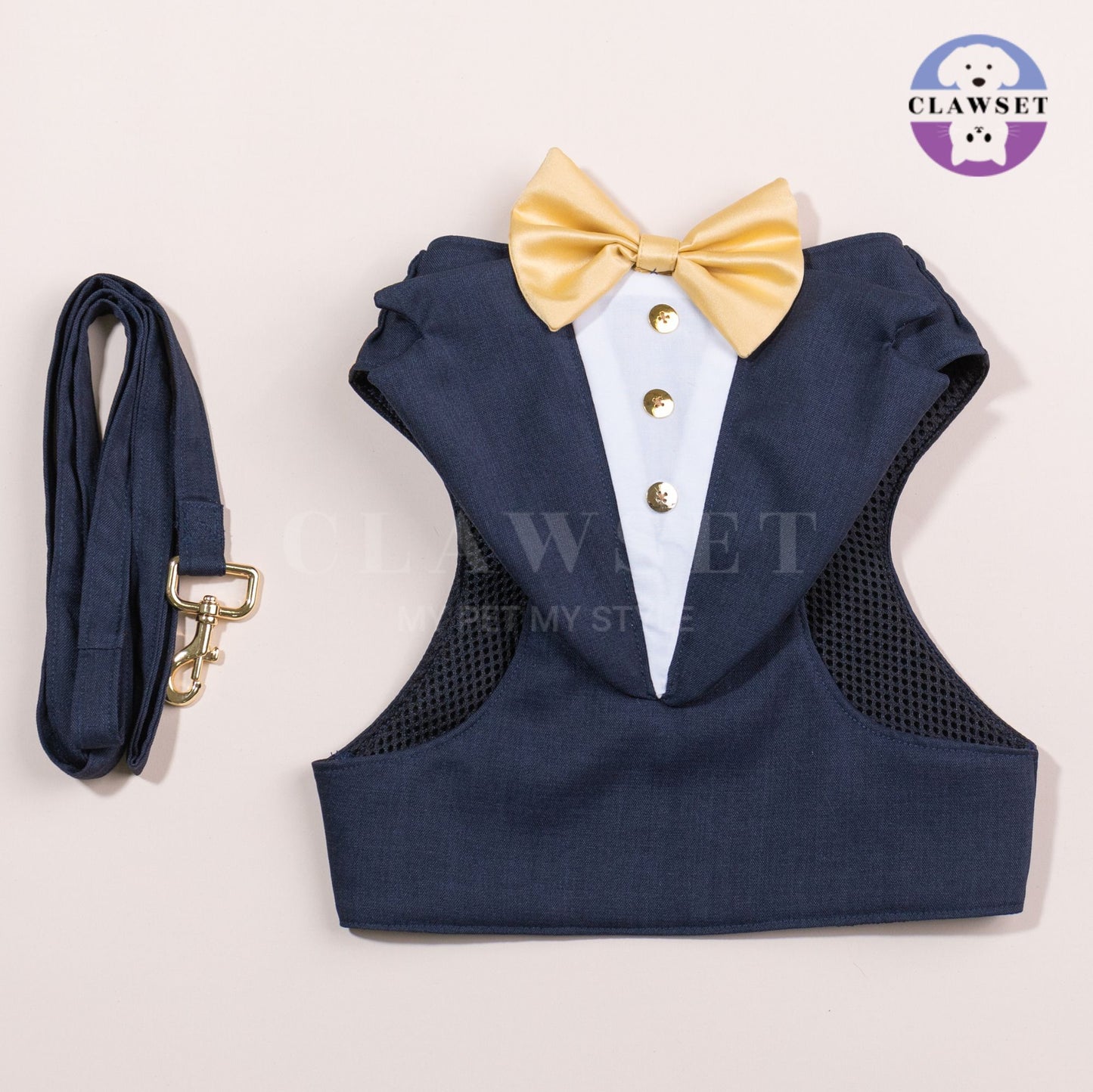 Clawset - Pet Fashion - Tuxedo Harness with Leash Set - Bride & Groom - Black